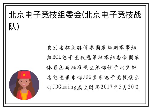 北京电子竞技组委会(北京电子竞技战队)